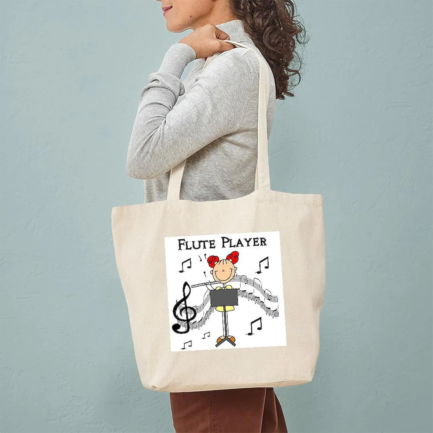 CafePress Flute Player Tote Bag Natural Canvas Tote Bag, Reusable Shopping Bag