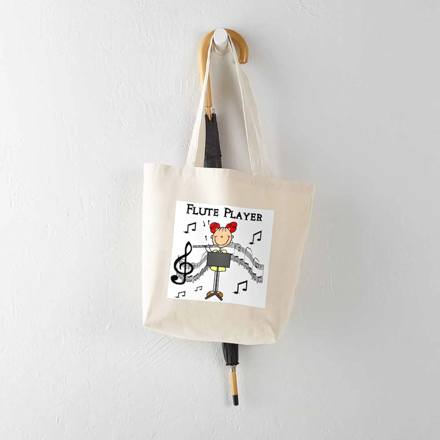 CafePress Flute Player Tote Bag Natural Canvas Tote Bag, Reusable Shopping Bag