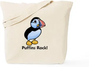 CafePress Puffins Rock Tote Bag Reusable Natural Beige Canvas Shopping Bag