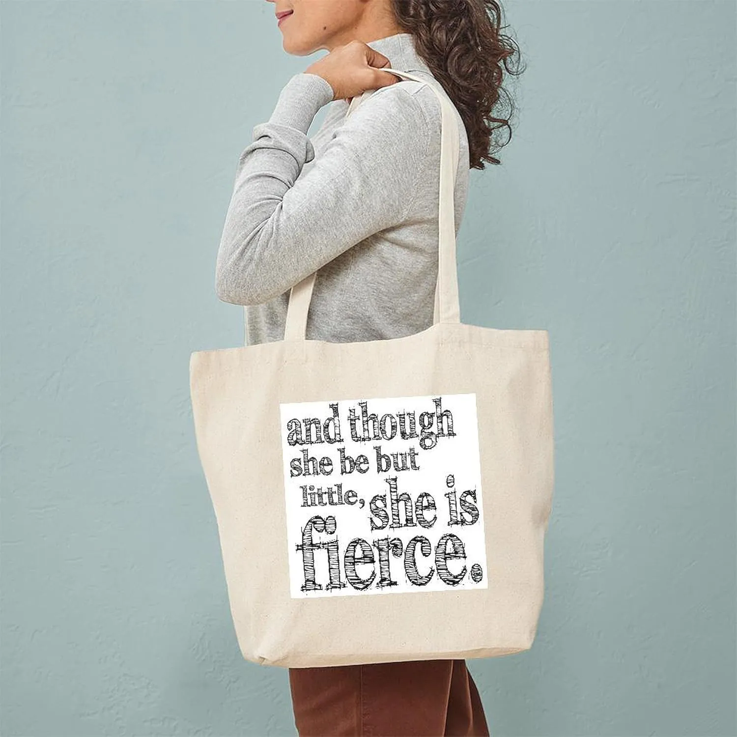 CafePress She Is Fierce Shakespeare Tote Bag Reusable Natural Beige Canvas Shopping Bag