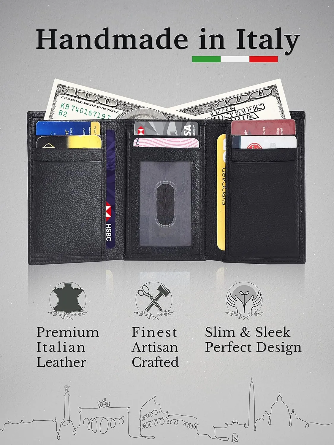CALGARI® Italian Luxury Leather Wallets For Men | Trifold