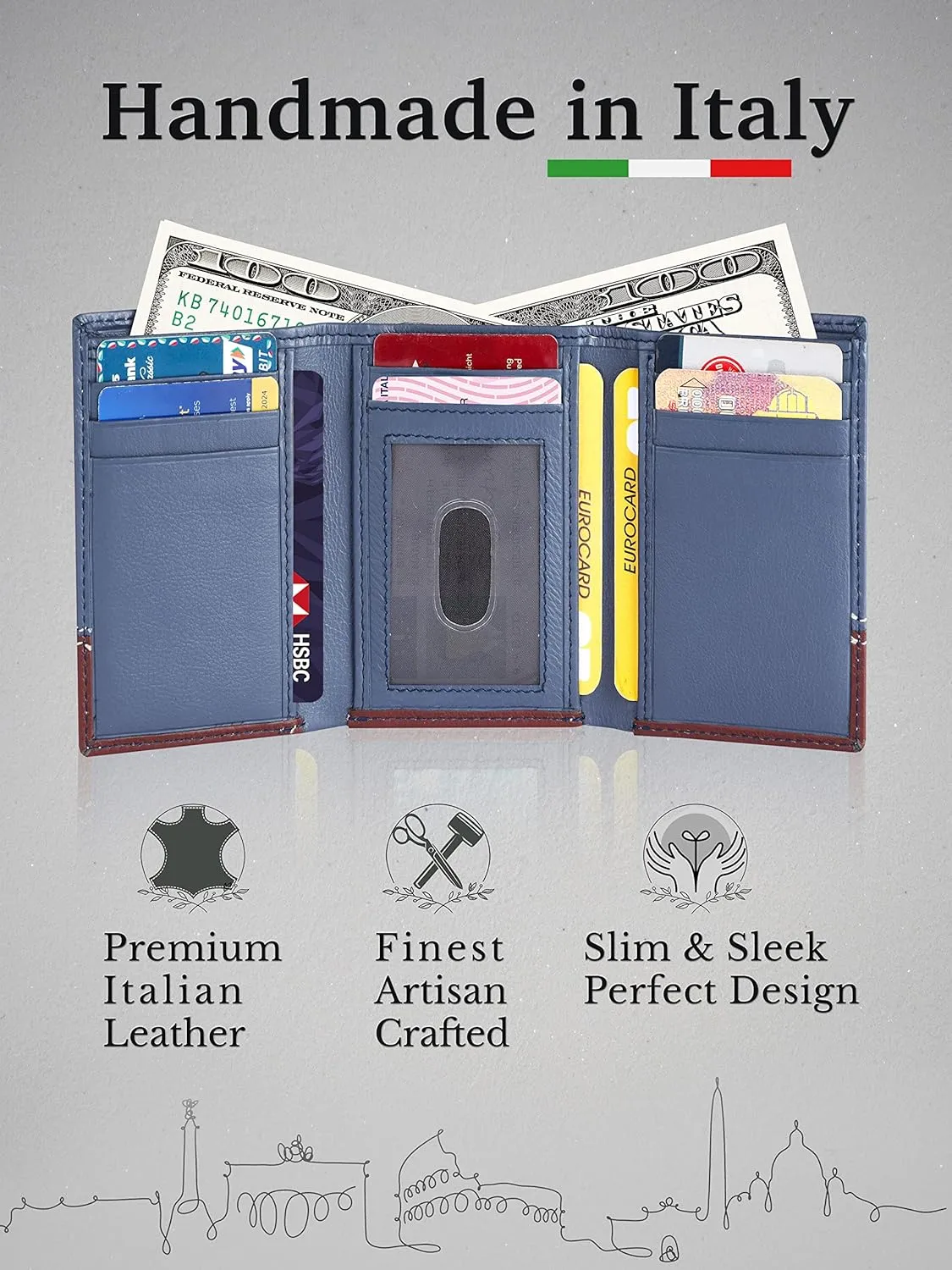 CALGARI® Italian Luxury Leather Wallets For Men | Trifold