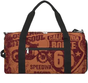 Californias Retros Routes 66 Sports Tote Gym Bag for Women Men, Overnight Bag with Shoe Compartment Water Resistant