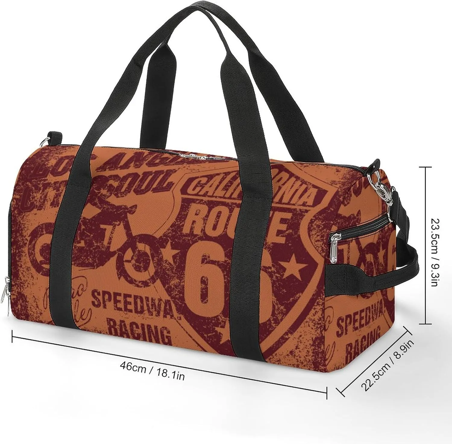 Californias Retros Routes 66 Sports Tote Gym Bag for Women Men, Overnight Bag with Shoe Compartment Water Resistant