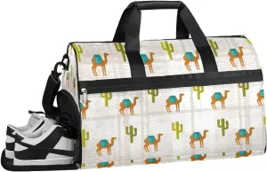 Camel Lovely Pattern Gym Bag for Women Duffle with Shoes Compartment Men Weekender Duffel Bags for Travel Sports Swimming Overnight Dance
