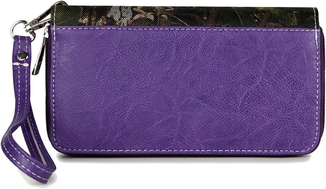 Camouflage Cross Pistol Revolver Gun Studded Clutch Conchos Women Zipper Wallet Western Wristlets Purse