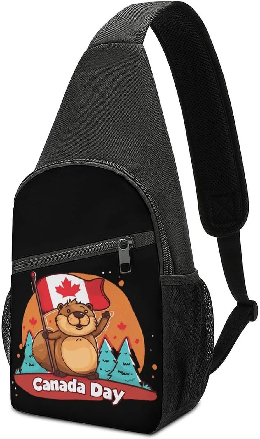 Canada Day Groundhog Crossbody Sling Bags Chest Shoulder Backpack DayPack Handbag