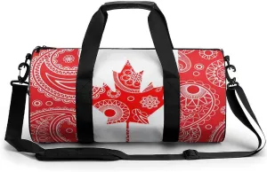 Canada Flag Paisley Pattern Large Gym Bag Novelty Lightweight Duffel Bag Travel Tote Bags