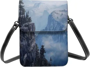 Canadian Smokey Mountain Cliff Printed Crossbody Cell Phone Bag for Women Men, Small Leather Cell Phone Purse Wallet, Hold Two Phones