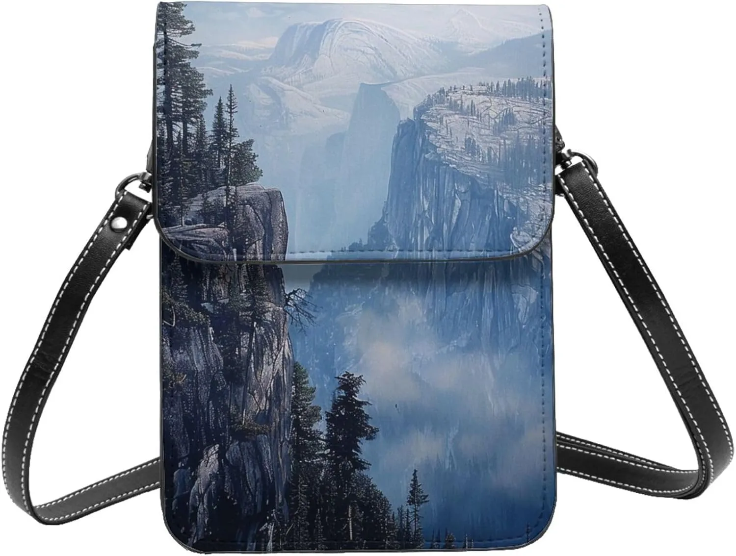 Canadian Smokey Mountain Cliff Printed Crossbody Cell Phone Bag for Women Men, Small Leather Cell Phone Purse Wallet, Hold Two Phones