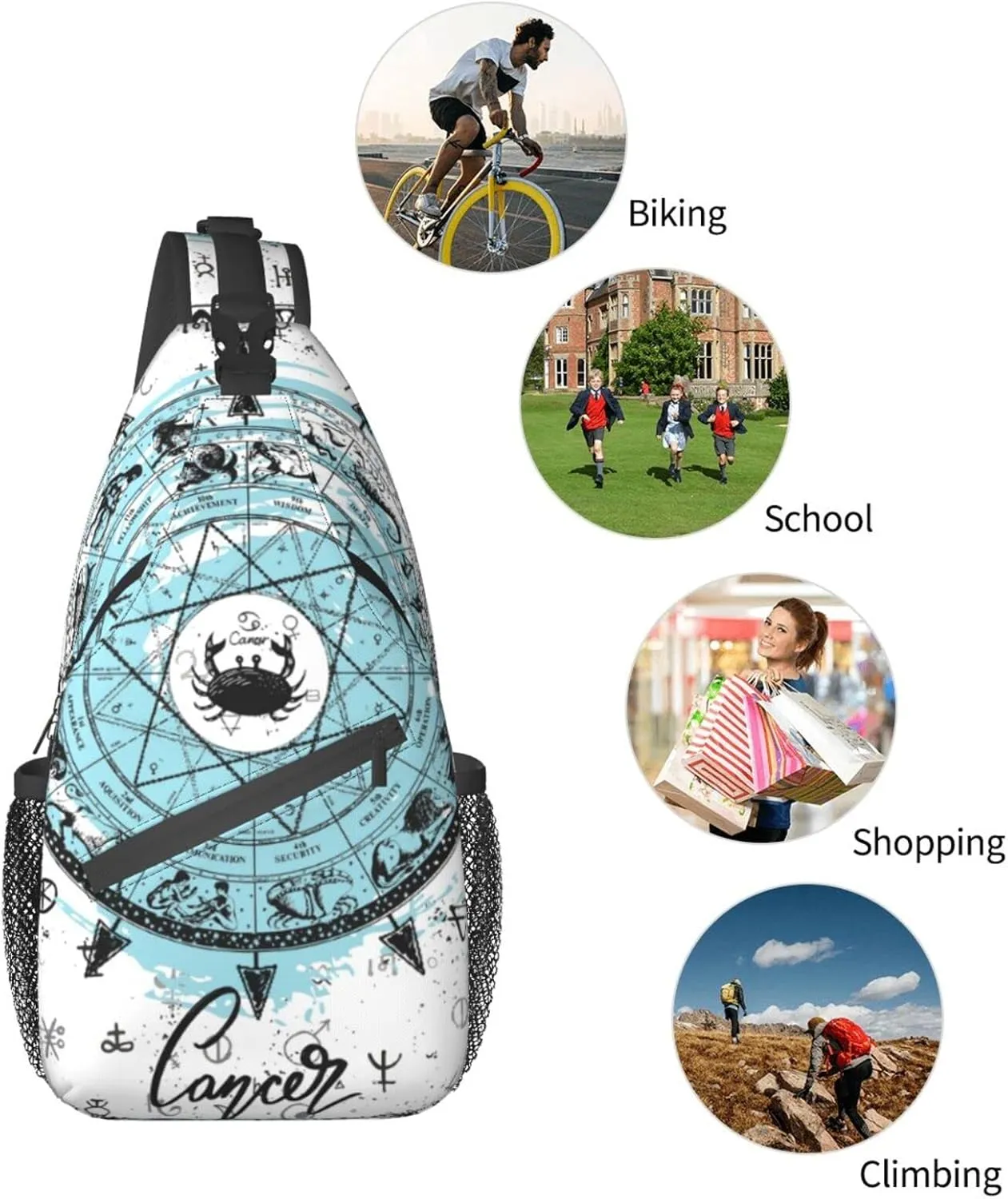 Cancer Sling Bag Personalized Constellations Chest Bag Travel Hiking Chest Bag Daypack Outdoor Sports Bag For Women Men