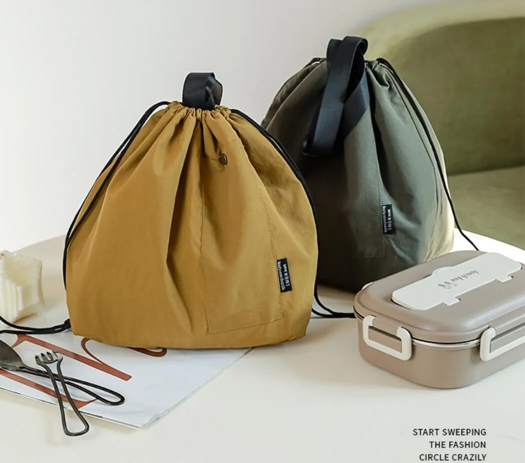 Canvas Drawstring Lunch Bag Insulated Lunch Tote Japanese Style Bento Tote Bag Reusable Lunch Bag with Handle and Drawstring