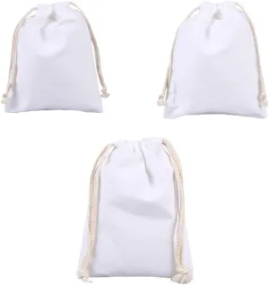 Canvas Drawstring Pockets 3 Pack for Jewelry Watches Small Items White