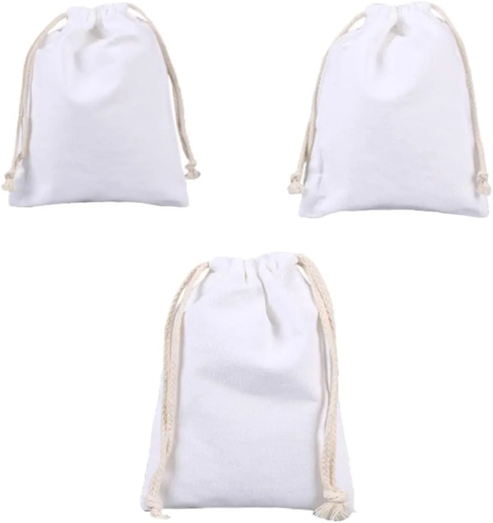 Canvas Drawstring Pockets 3 Pack for Jewelry Watches Small Items White