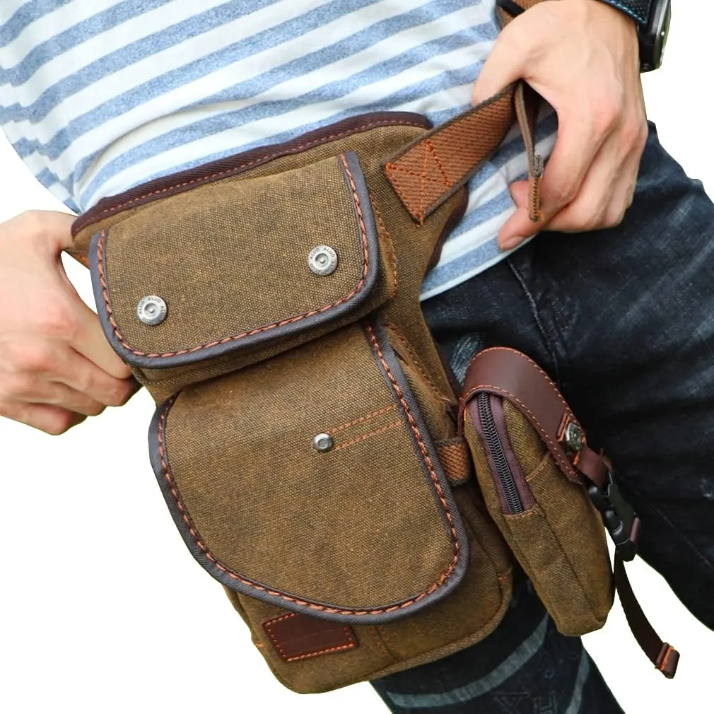Canvas Drop Leg Bag Cycling Waist Pack for Men Outdoor Travel Sports Tactical Hiking Climbing Motorcycle Bike Fanny Pouch Casual Camping Sling Daypack Denim Blue