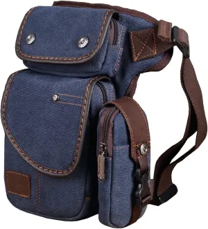 Canvas Drop Leg Bag Cycling Waist Pack for Men Outdoor Travel Sports Tactical Hiking Climbing Motorcycle Bike Fanny Pouch Casual Camping Sling Daypack Denim Blue