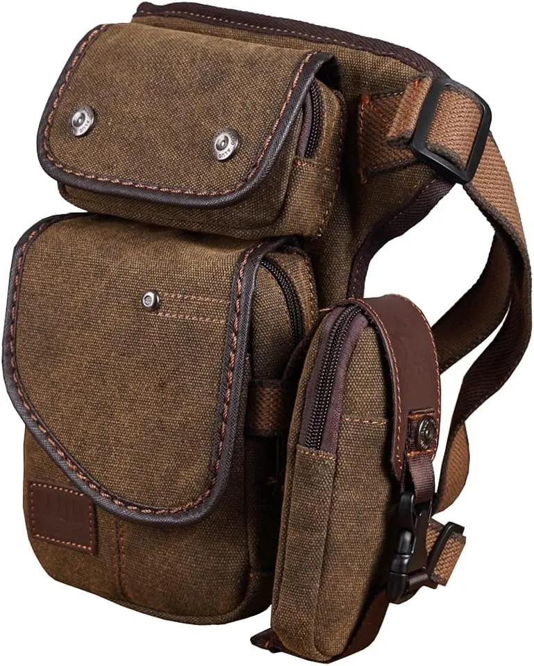 Canvas Drop Leg Bag Cycling Waist Pack for Men Outdoor Travel Sports Tactical Hiking Climbing Motorcycle Bike Fanny Pouch Casual Camping Sling Daypack Denim Blue