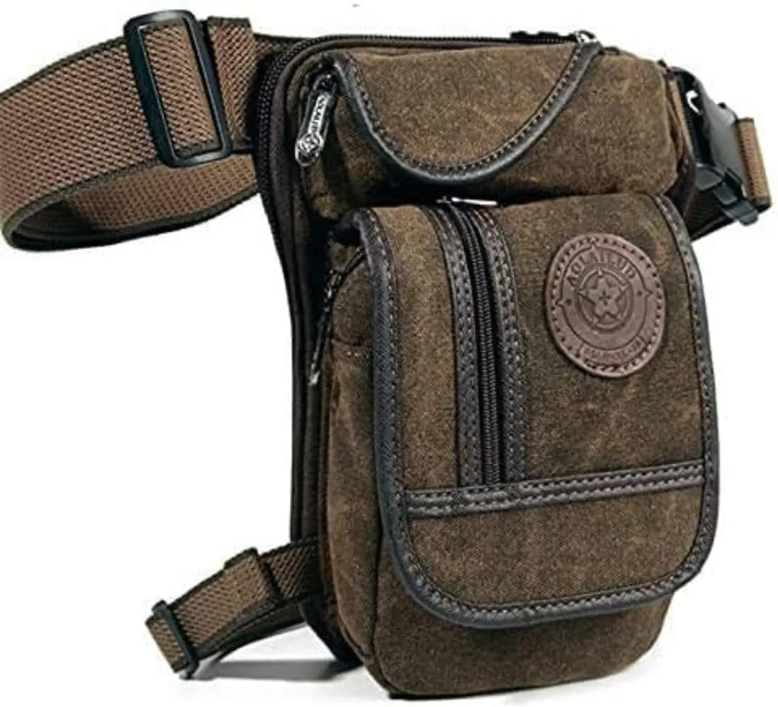 Canvas Drop Leg Bag Outdoor Waist Pack for Men Women Tactical Military Motorcycle Bike Cycling Multi-Pocket Waist Fanny Pouch Travel Hiking Climbing Thigh Bag Pocket