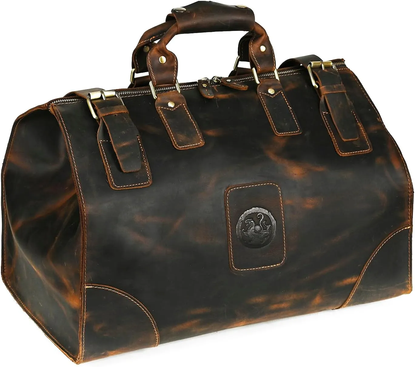 Canvas   Leather Travel Luggage Tote Duffle Gym Suitcase Weekender Overnight Bag For Men Male FB8151 (8151-Dark Brown1)