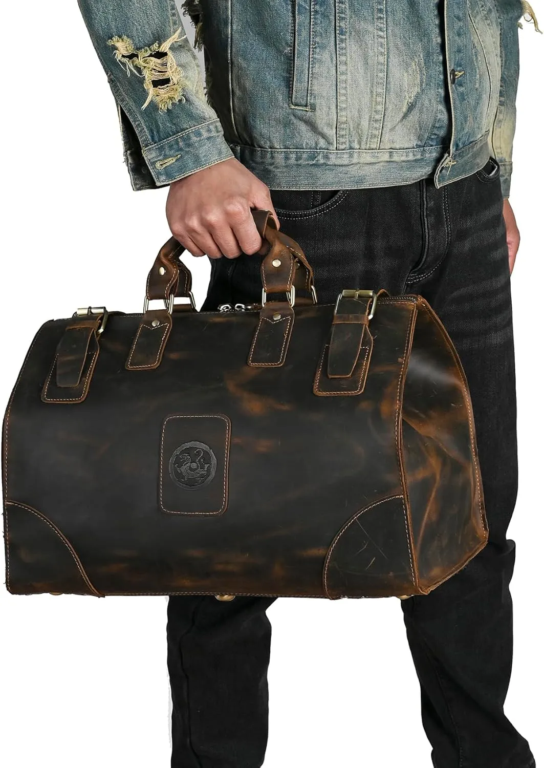 Canvas   Leather Travel Luggage Tote Duffle Gym Suitcase Weekender Overnight Bag For Men Male FB8151 (8151-Dark Brown1)