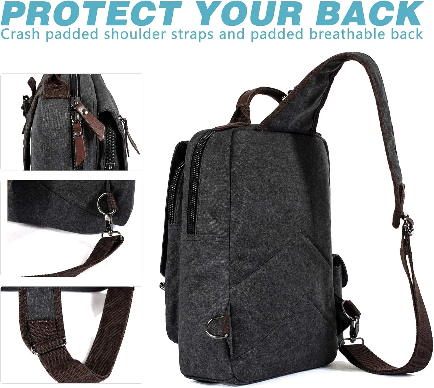Canvas Messenger Bag Crossbody Shoulder Backpack Sling Bag Rucksack Daypack Casual Travel