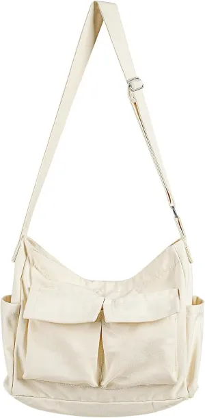 Canvas Messenger Bag, Multi-pockets Casual Canvas Tote for College Large Crossbody Shoulder Bag for Women and Men