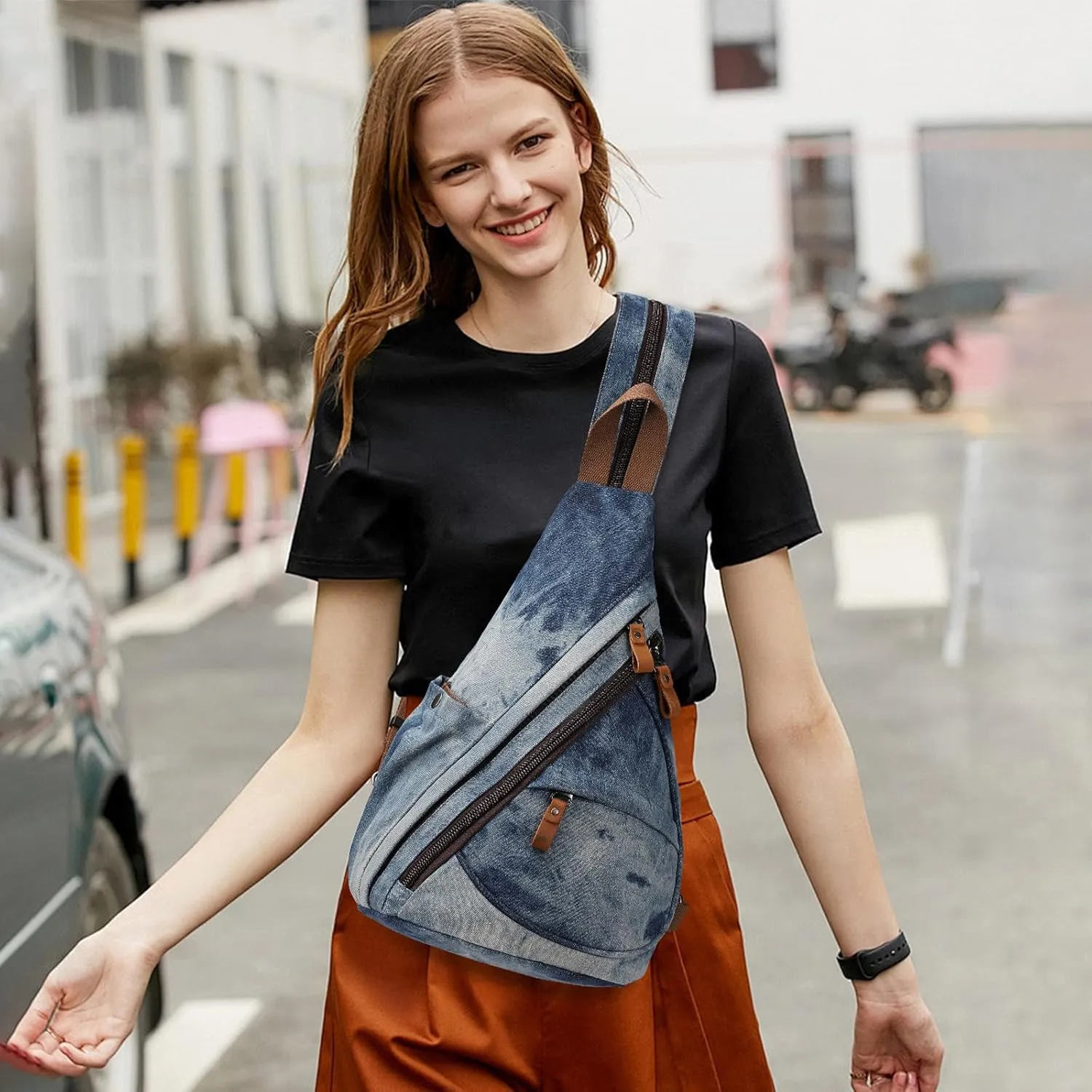 Canvas Sling Bag - Small Crossbody Backpack Shoulder Casual Daypack Rucksack for Men Women(Large Version)
