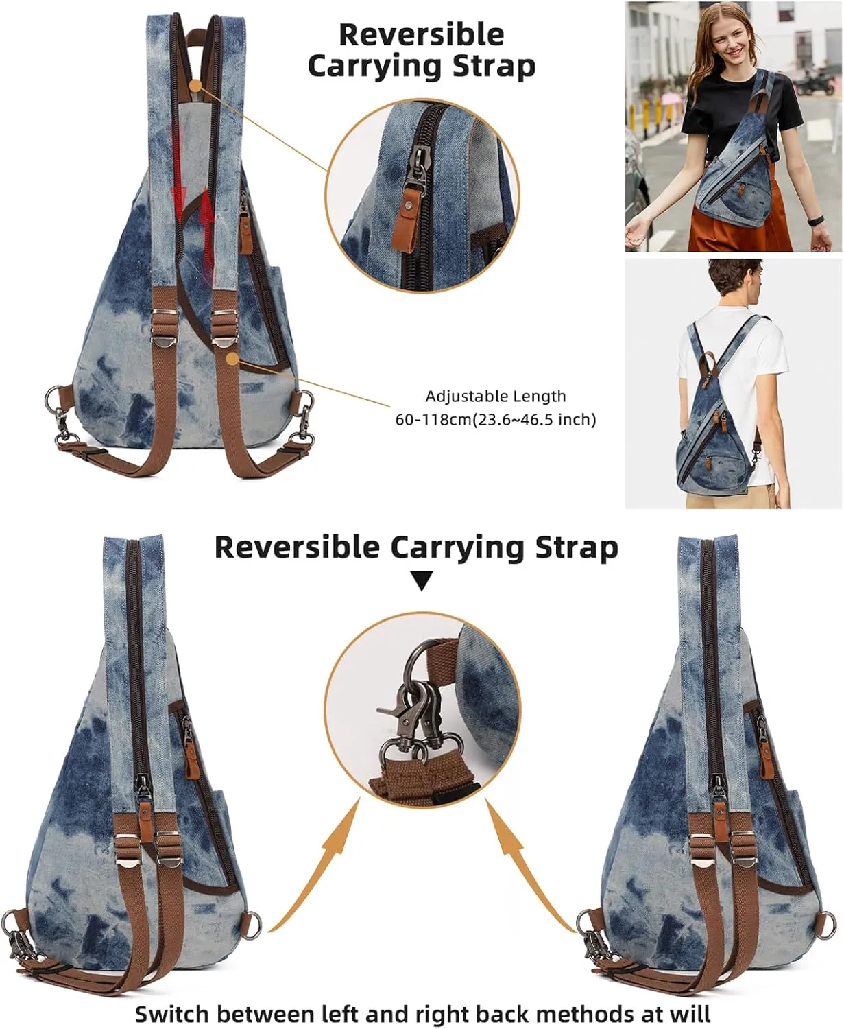 Canvas Sling Bag - Small Crossbody Backpack Shoulder Casual Daypack Rucksack for Men Women(Large Version)