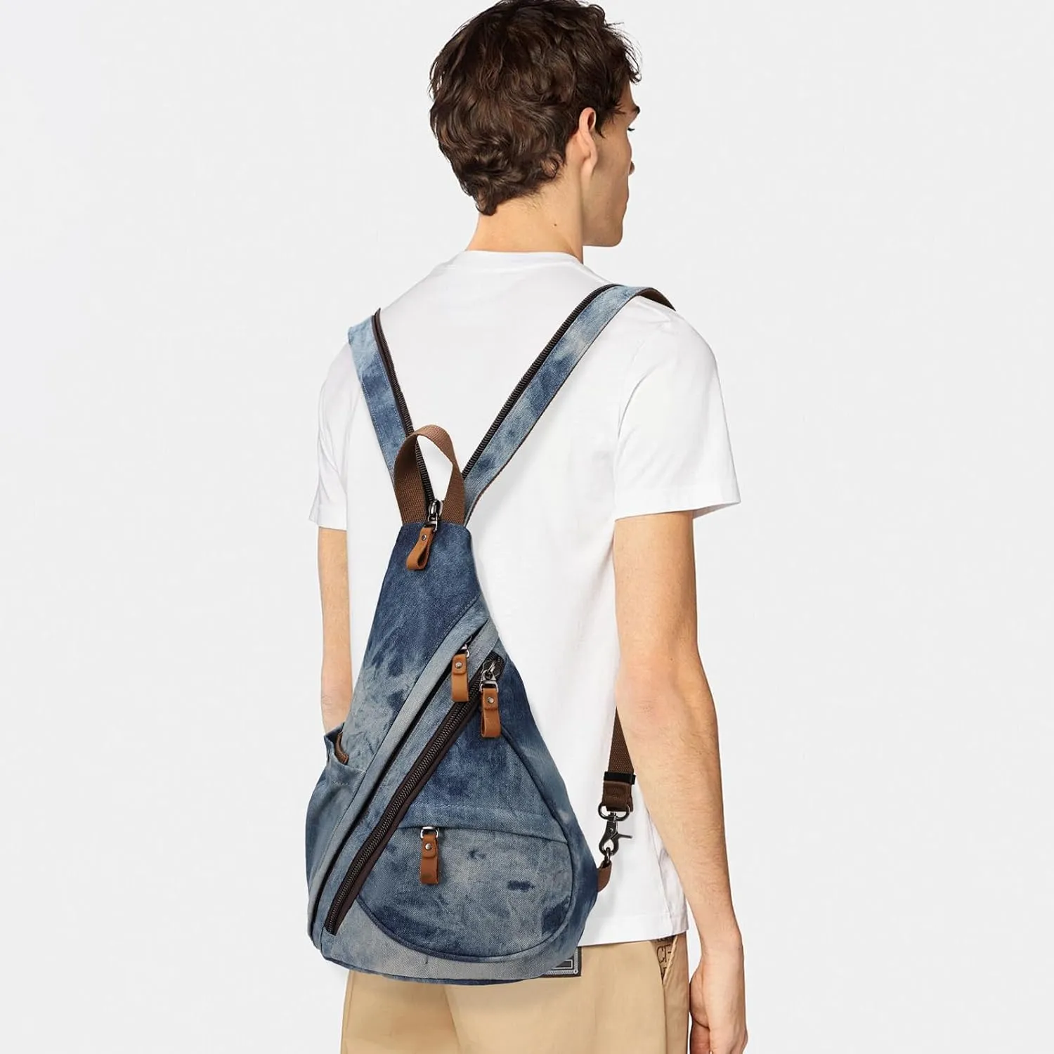Canvas Sling Bag - Small Crossbody Backpack Shoulder Casual Daypack Rucksack for Men Women(Large Version)