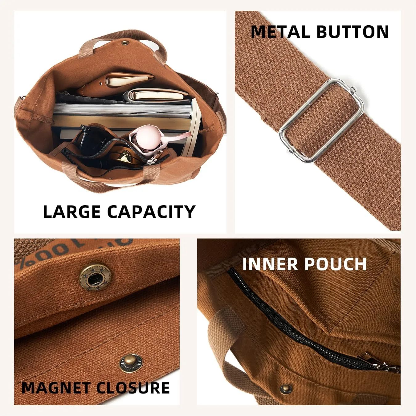 Canvas Tote Bag For Women inside out bag Crossbody Handbag with Adjustable Strap and Coin Purse for Work,Travel,Grocery
