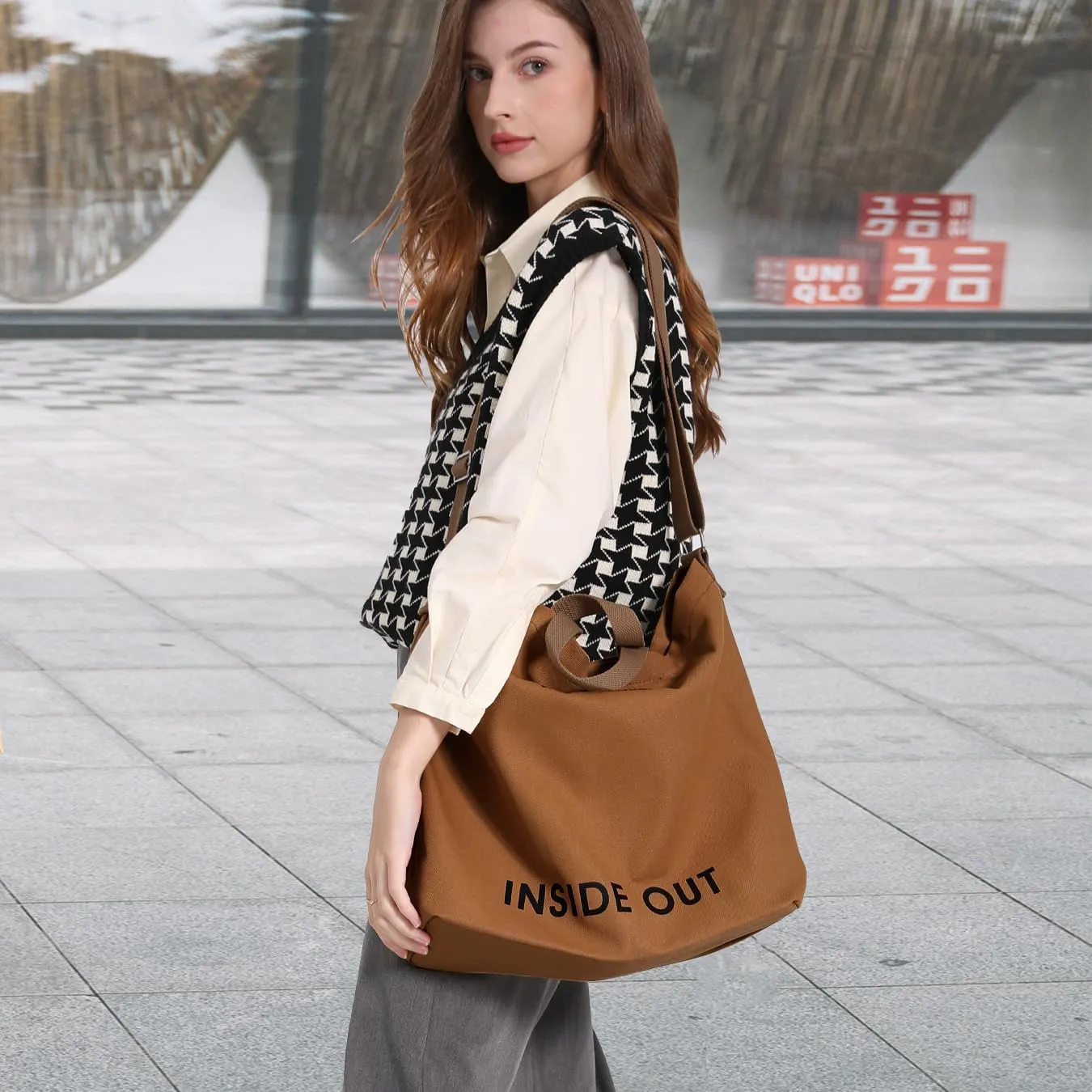 Canvas Tote Bag For Women inside out bag Crossbody Handbag with Adjustable Strap and Coin Purse for Work,Travel,Grocery