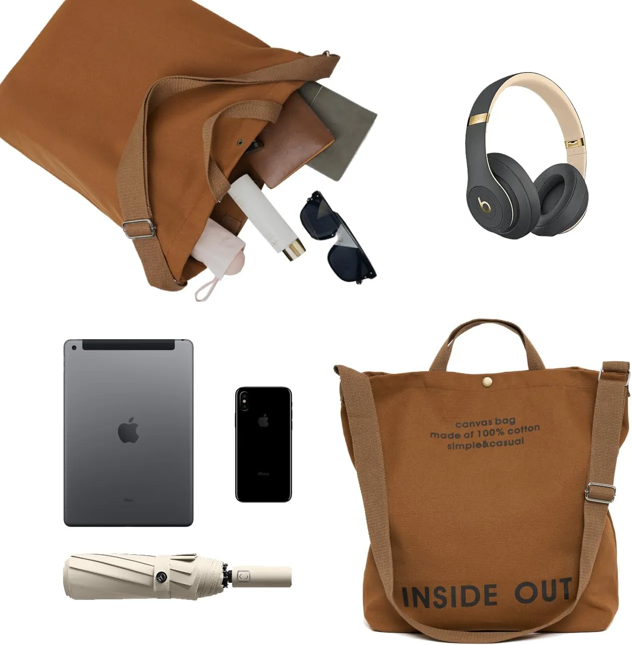 Canvas Tote Bag For Women inside out bag Crossbody Handbag with Adjustable Strap and Coin Purse for Work,Travel,Grocery