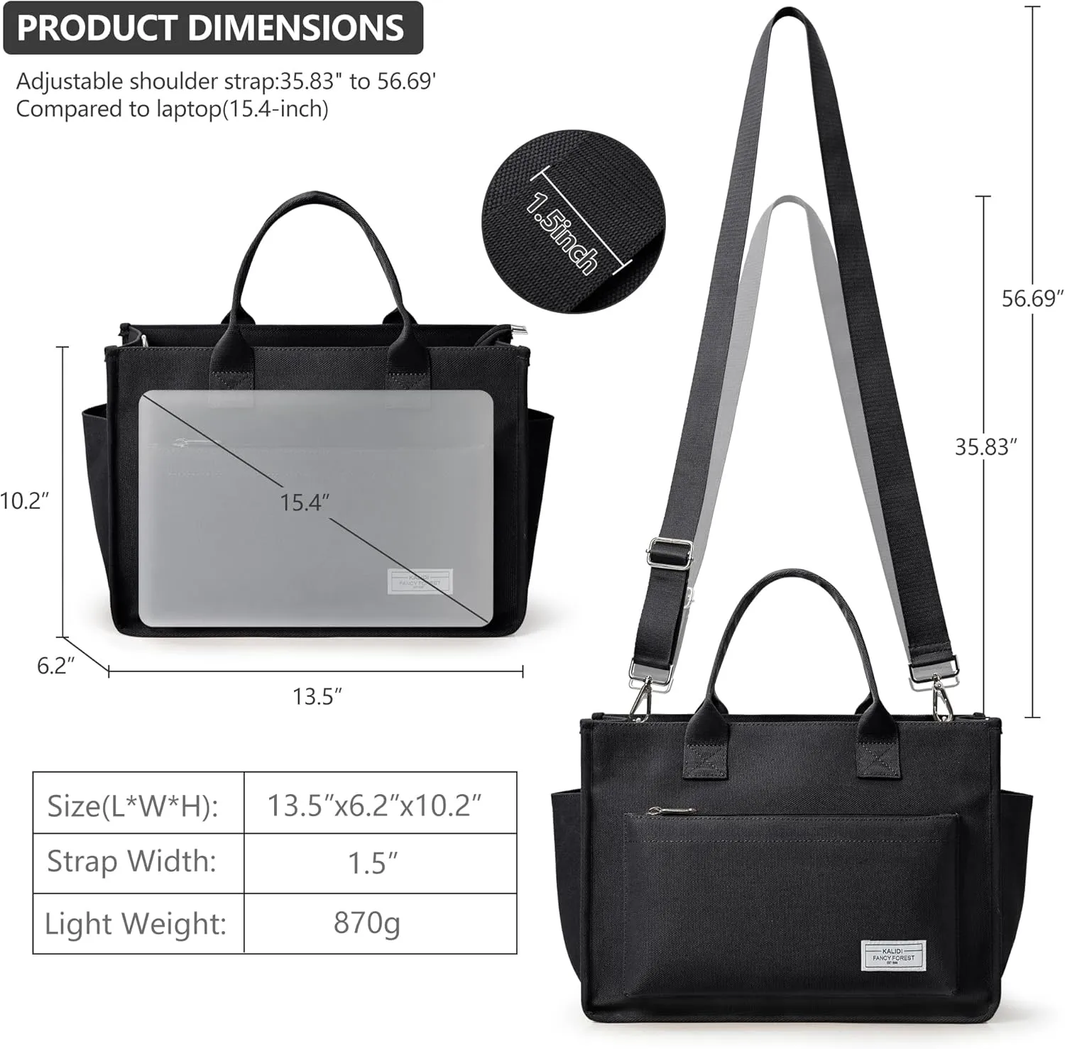 Canvas Tote Bag for Women Shoulder & Crossbody Handbag with Multi Pockets Zipper Ideal for Work Office Travel & Daily Use