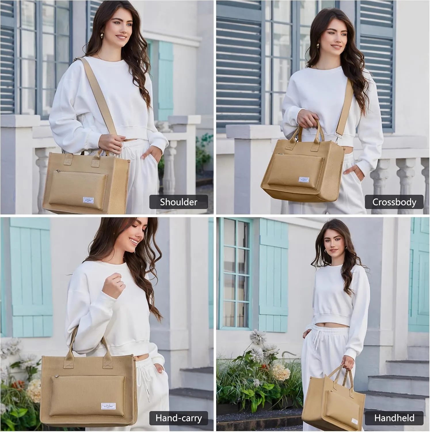 Canvas Tote Bag for Women Shoulder & Crossbody Handbag with Multi Pockets Zipper Ideal for Work Office Travel & Daily Use