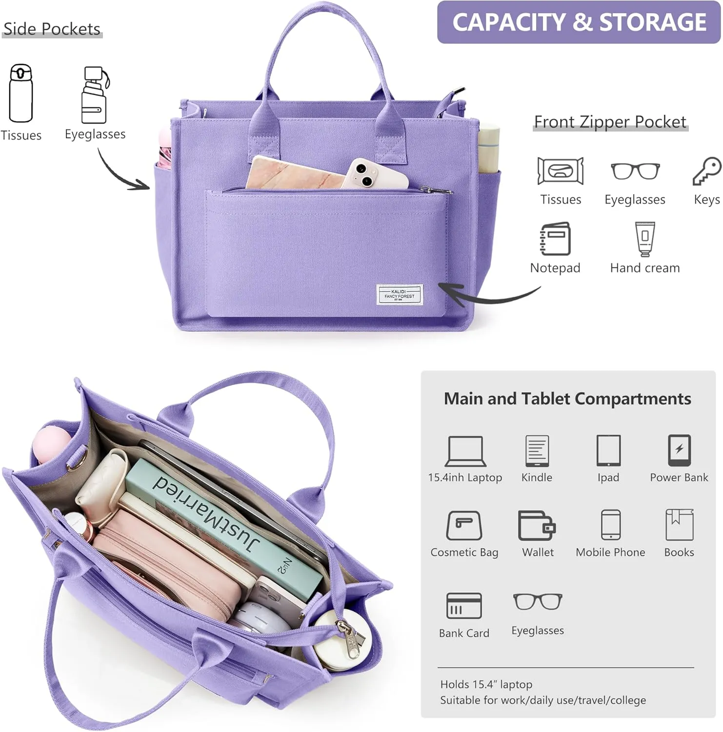 Canvas Tote Bag for Women Shoulder & Crossbody Handbag with Multi Pockets Zipper Ideal for Work Office Travel & Daily Use