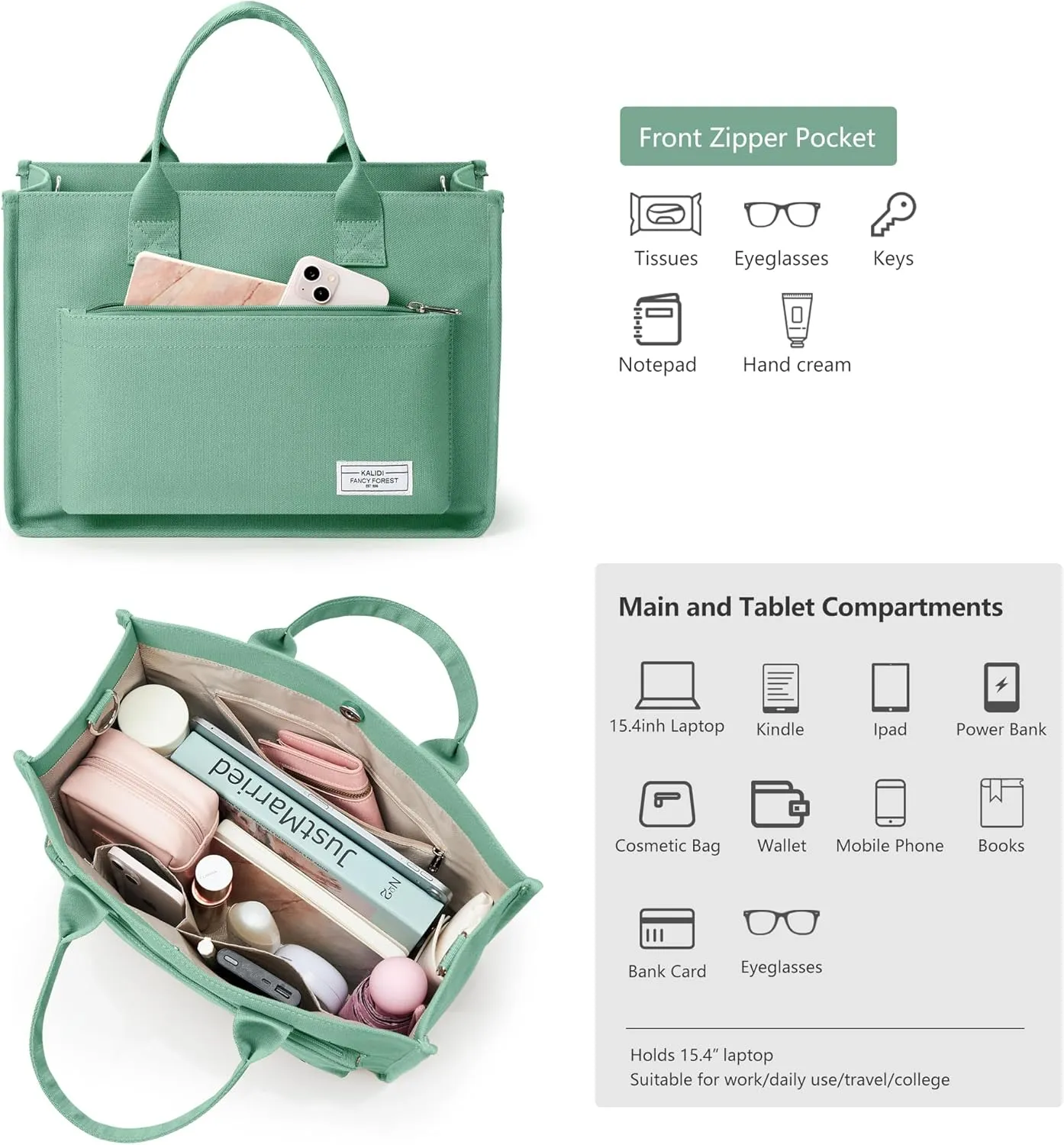 Canvas Tote Bag for Women Shoulder & Crossbody Handbag with Multi Pockets Zipper Ideal for Work Office Travel & Daily Use