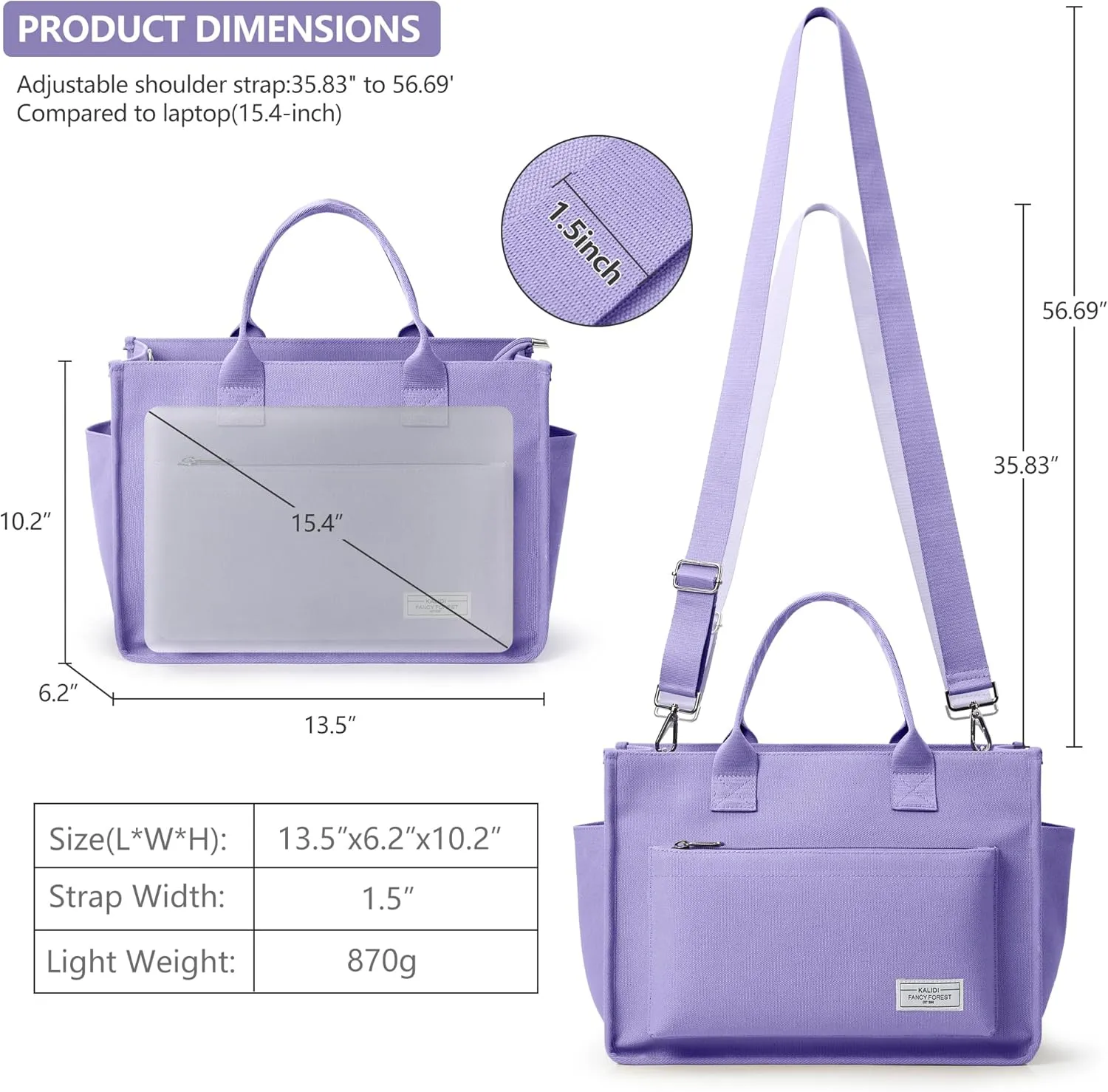 Canvas Tote Bag for Women Shoulder & Crossbody Handbag with Multi Pockets Zipper Ideal for Work Office Travel & Daily Use