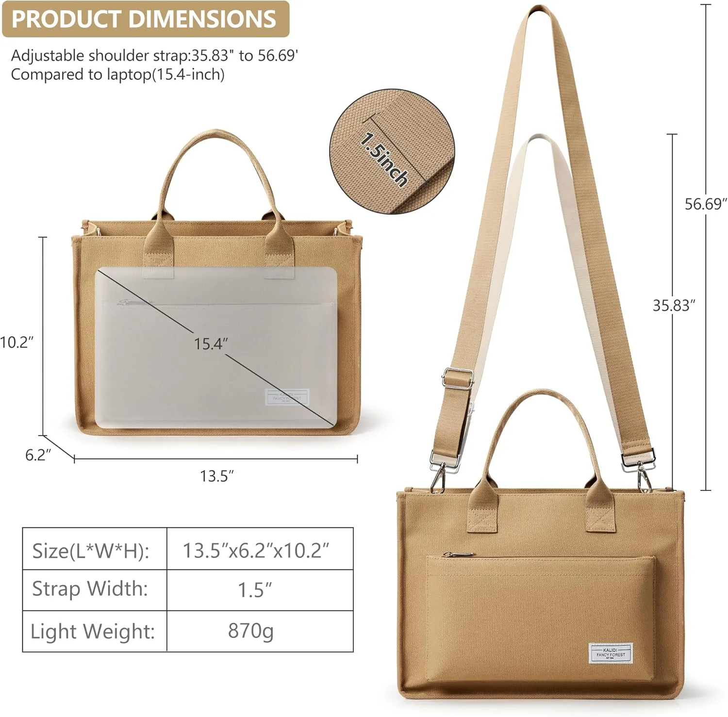 Canvas Tote Bag for Women Shoulder & Crossbody Handbag with Multi Pockets Zipper Ideal for Work Office Travel & Daily Use