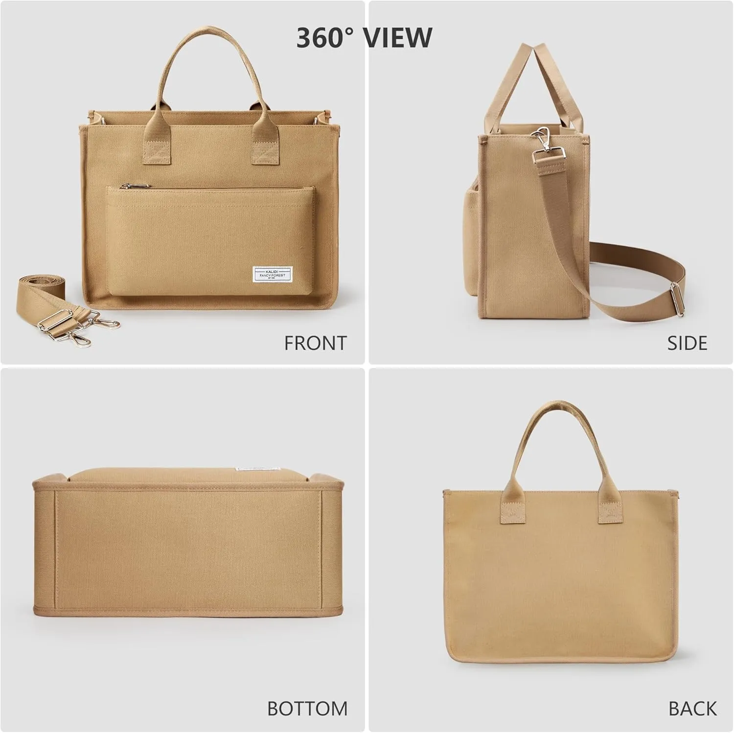 Canvas Tote Bag for Women Shoulder & Crossbody Handbag with Multi Pockets Zipper Ideal for Work Office Travel & Daily Use