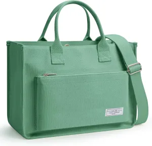 Canvas Tote Bag for Women Shoulder & Crossbody Handbag with Multi Pockets Zipper Ideal for Work Office Travel & Daily Use