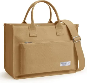 Canvas Tote Bag for Women Shoulder & Crossbody Handbag with Multi Pockets Zipper Ideal for Work Office Travel & Daily Use