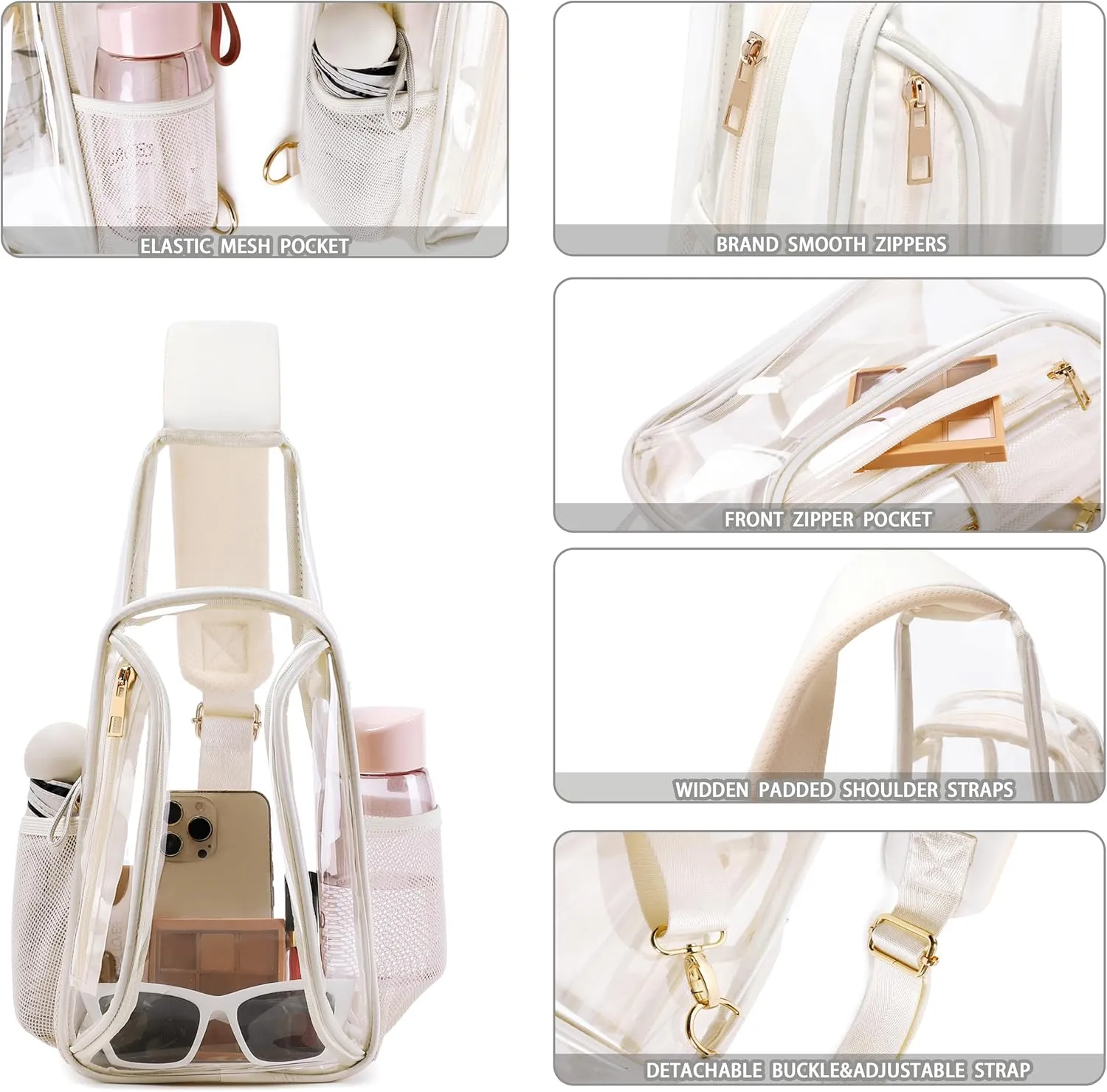 Caoroky knight clear bag for stadium events approved crossbody bags transparent TPU sling shoulder purse casual chest pack heavy duty clear backpack for men women-Off White