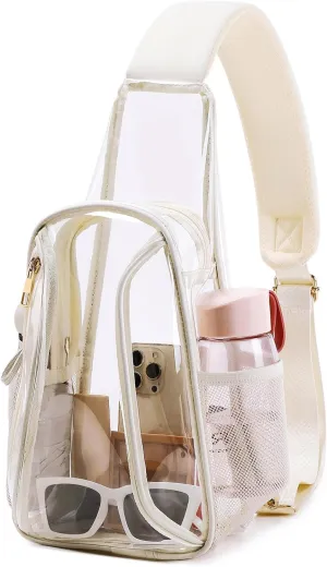 Caoroky knight clear bag for stadium events approved crossbody bags transparent TPU sling shoulder purse casual chest pack heavy duty clear backpack for men women-Off White