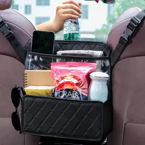 Car Net Pocket Handbag Holder, PU Leather Car Purse Holder Between Seats Back Organizer Large Capacity Bag for Console Front Seat Storage Barrier(Black)