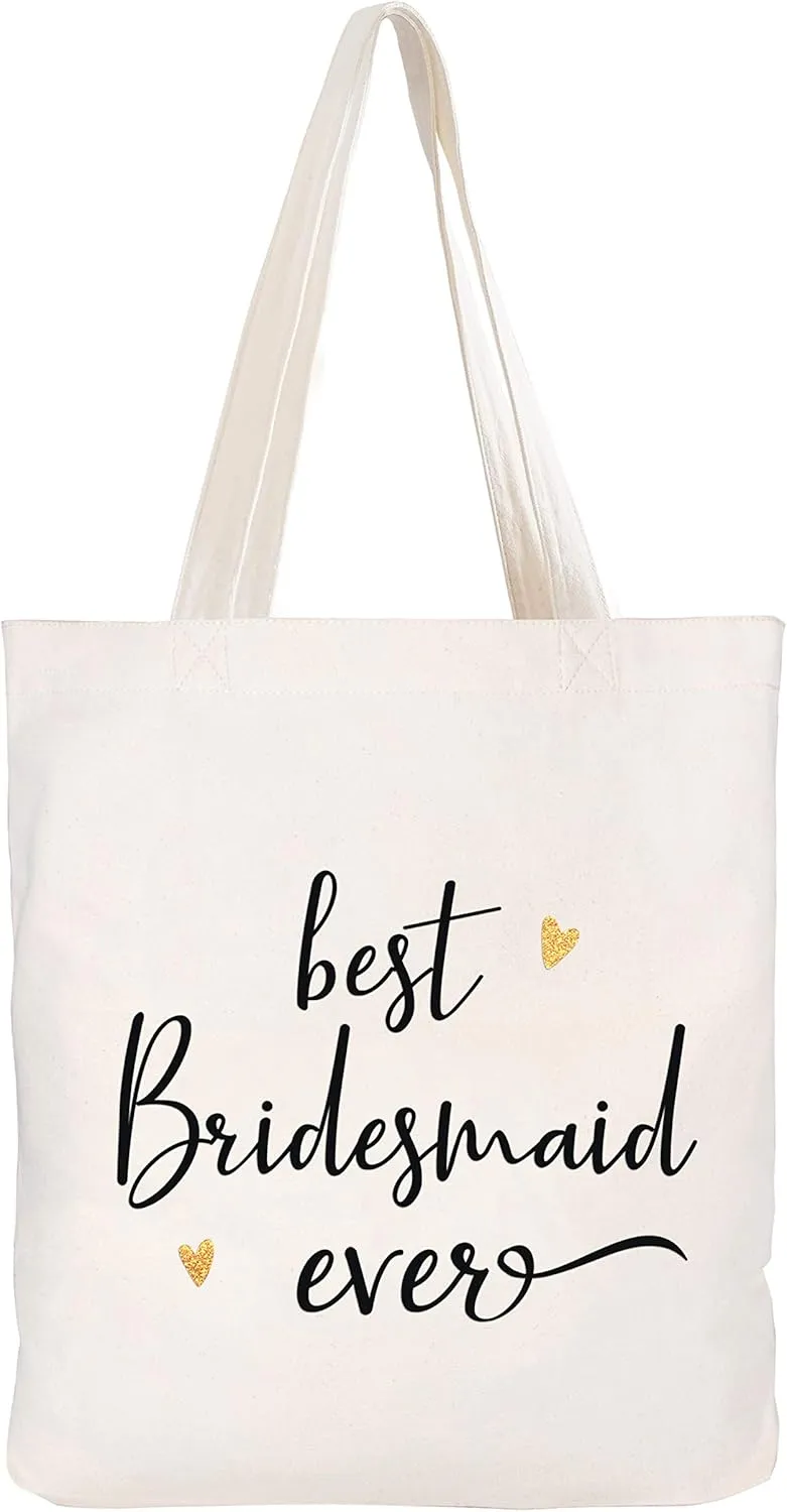 CARAKNOTS Women Best Bridesmaid Bag Wedding Bridal Shower Gifts Canvas Tote Bag Cotton