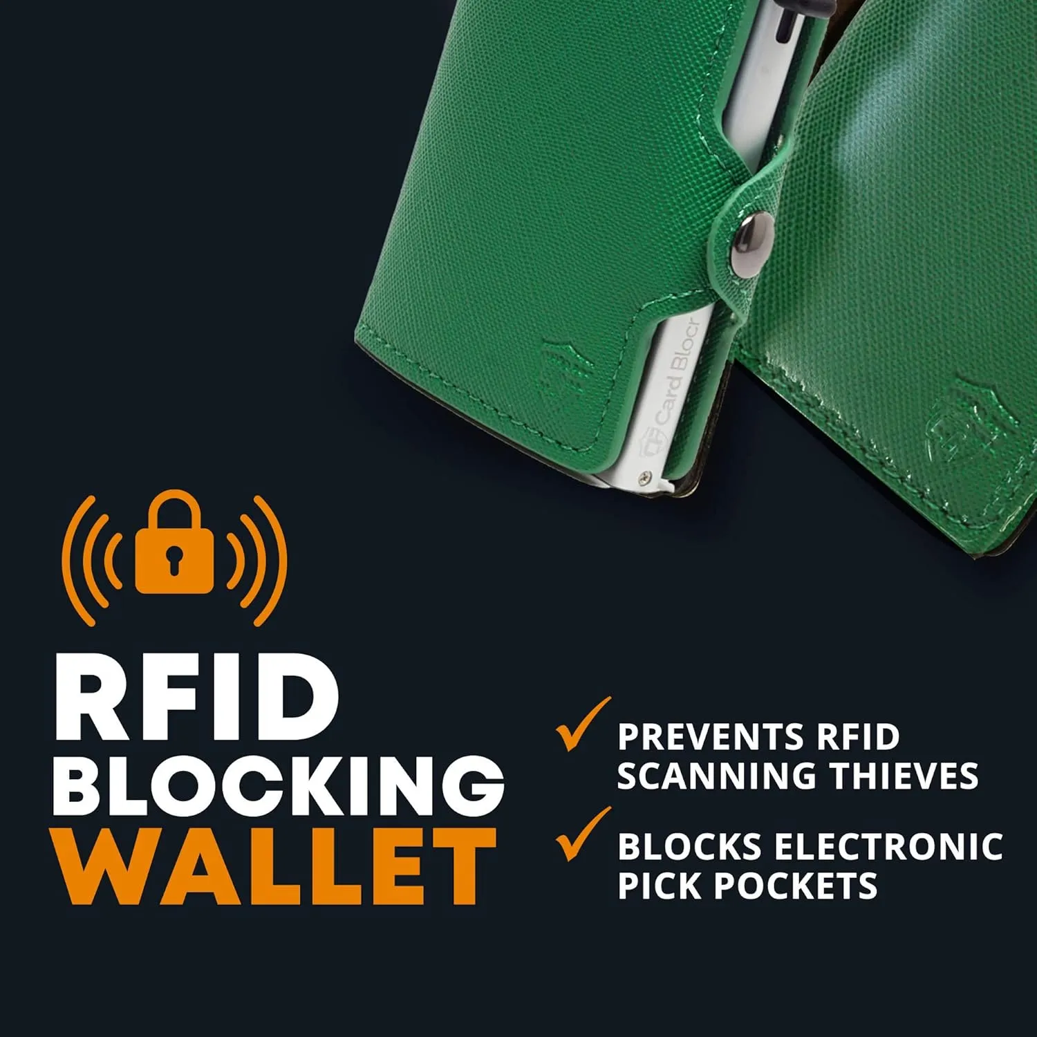 Card Blocr Womens Slim Wallet for Small Purses, Pop Up Wallet with Anti Theft RFID Blocking Credit Card Holder for Women in Green PU Saffiano Leather