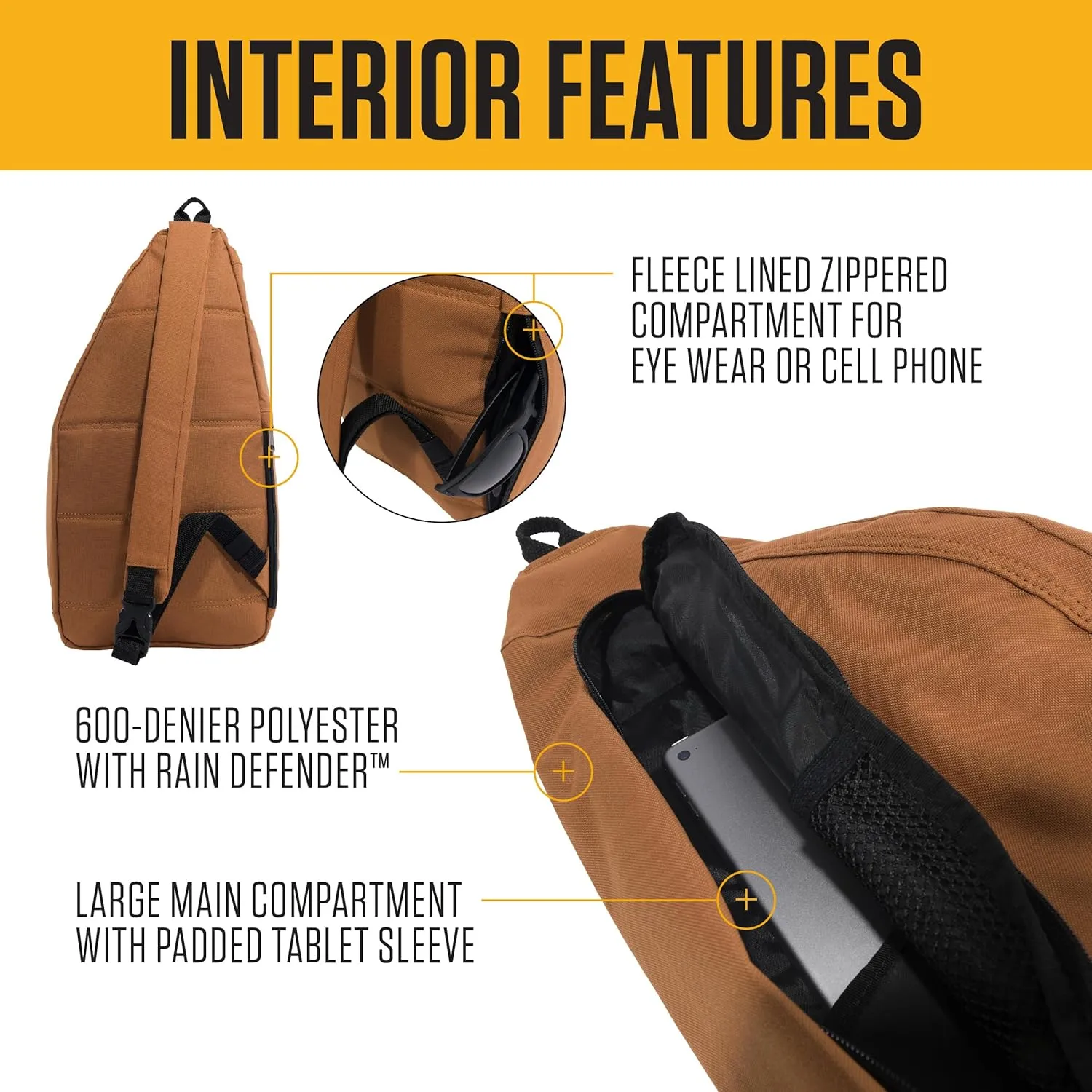 Carhartt Durable Sling Bag, Side Release Buckle, Tablet Sleeve and Adjustable Strap, Crossbody Backpack (Port), One Size