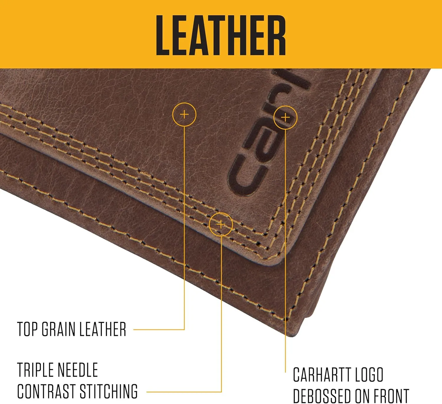 Carhartt Men's Rugged Leather Triple Stitch Wallets, Available in Multiple Styles