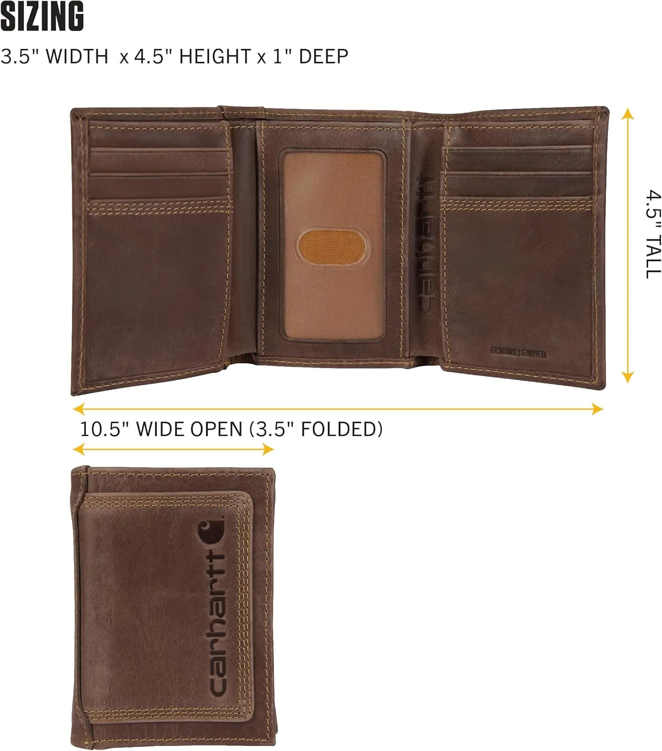 Carhartt Men's Rugged Leather Triple Stitch Wallets, Available in Multiple Styles