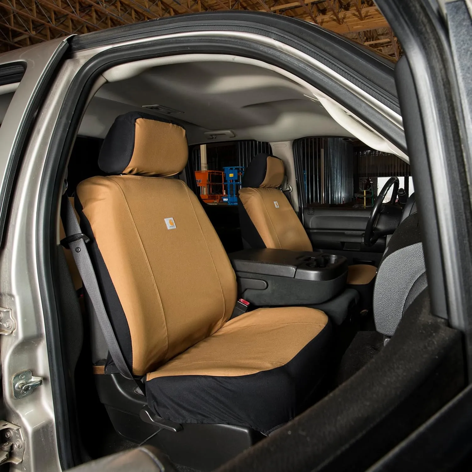 Carhartt Universal Nylon Duck Canvas Fitted Bucket Seat Covers, Durable Seat Protection with Rain Defender, Black and Carhartt Brown